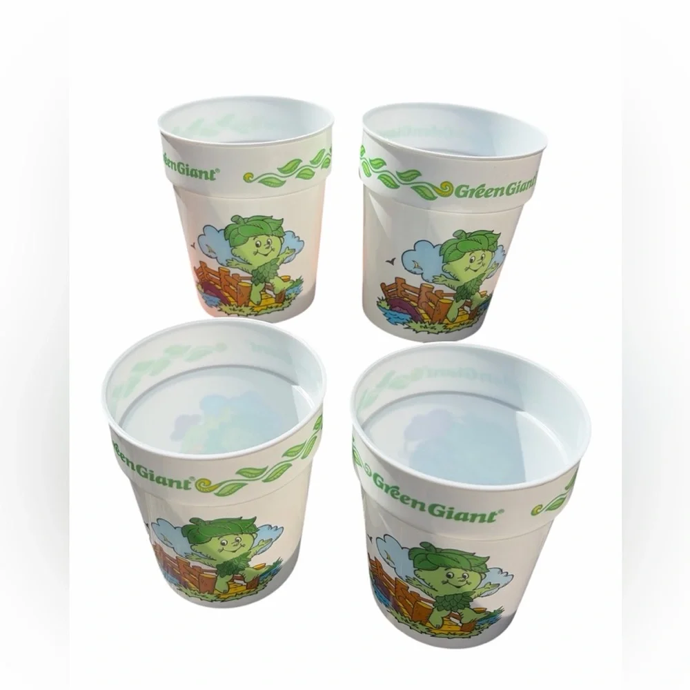 VTG 1990s Green Giant Little Sprout Plastic Cups - Lot of 4 - Fishing Series